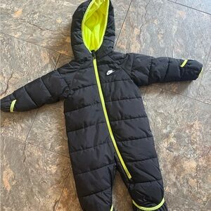 Nike Hooded Puffer Snowsuit Black Yellow Zip